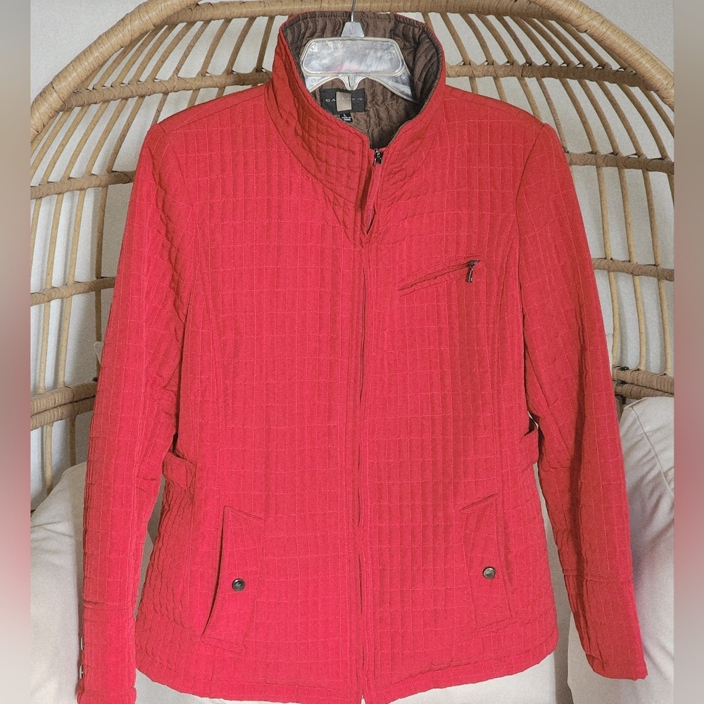 Gallery Quilted Fall Women's Jacket Pockets Zip Lined Red & Brown Size L - Picture 2 of 11